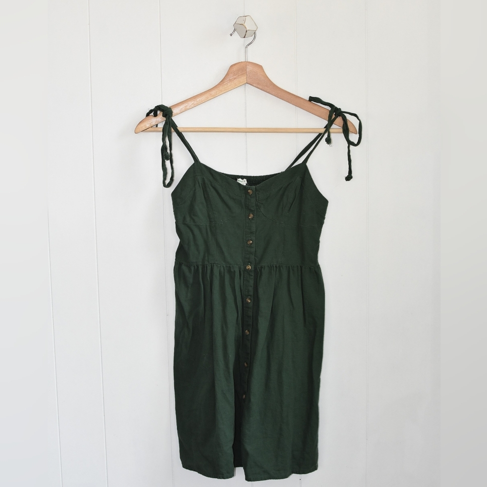☆ AEO Green Linen Button Front Dress
